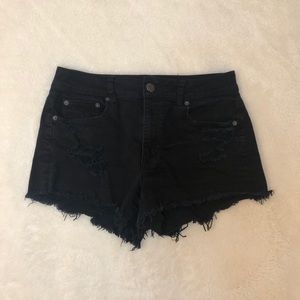 High-rise distressed denim short